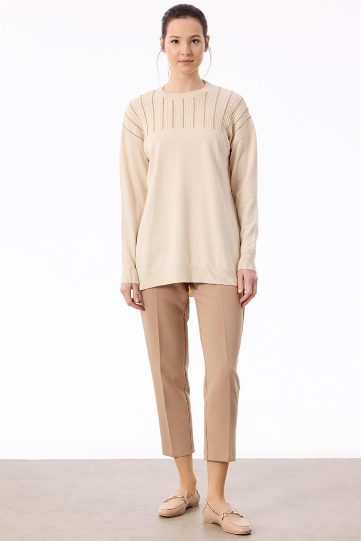 Taş Detaylı Triko Tunik VANİLYA