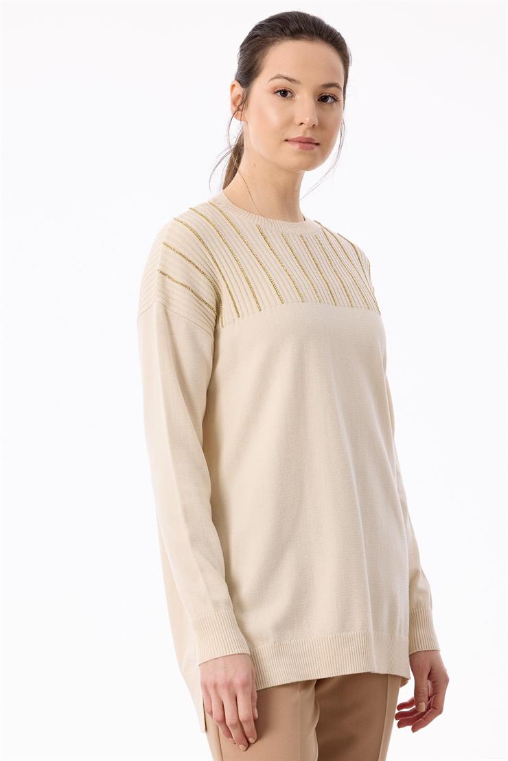 Taş Detaylı Triko Tunik VANİLYA