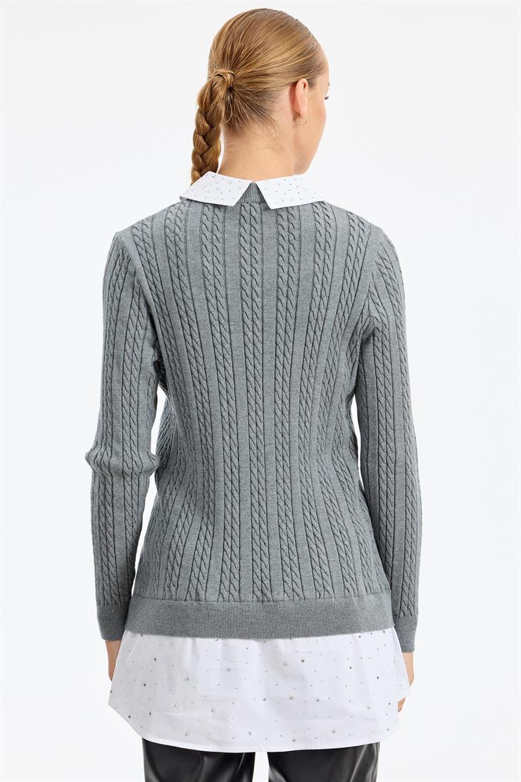 Taş Gömlek Detaylı Tunik GRİ MELANJ