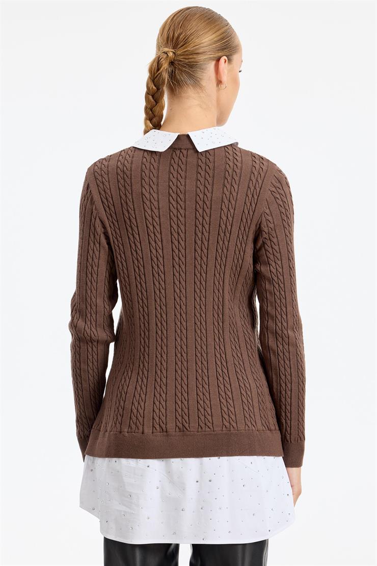 Taş Gömlek Detaylı Tunik KAHVE