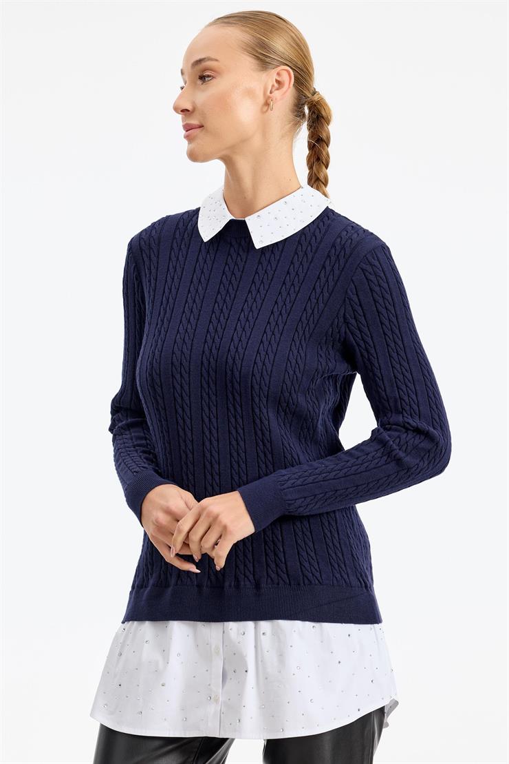 Taş Gömlek Detaylı Tunik LACİVERT