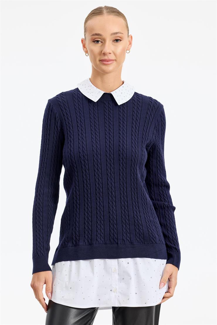 Taş Gömlek Detaylı Tunik LACİVERT