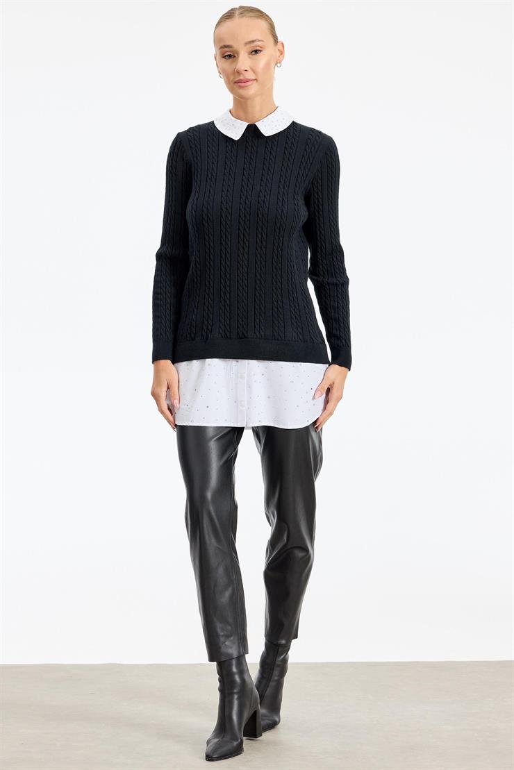 Taş Gömlek Detaylı Tunik SİYAH