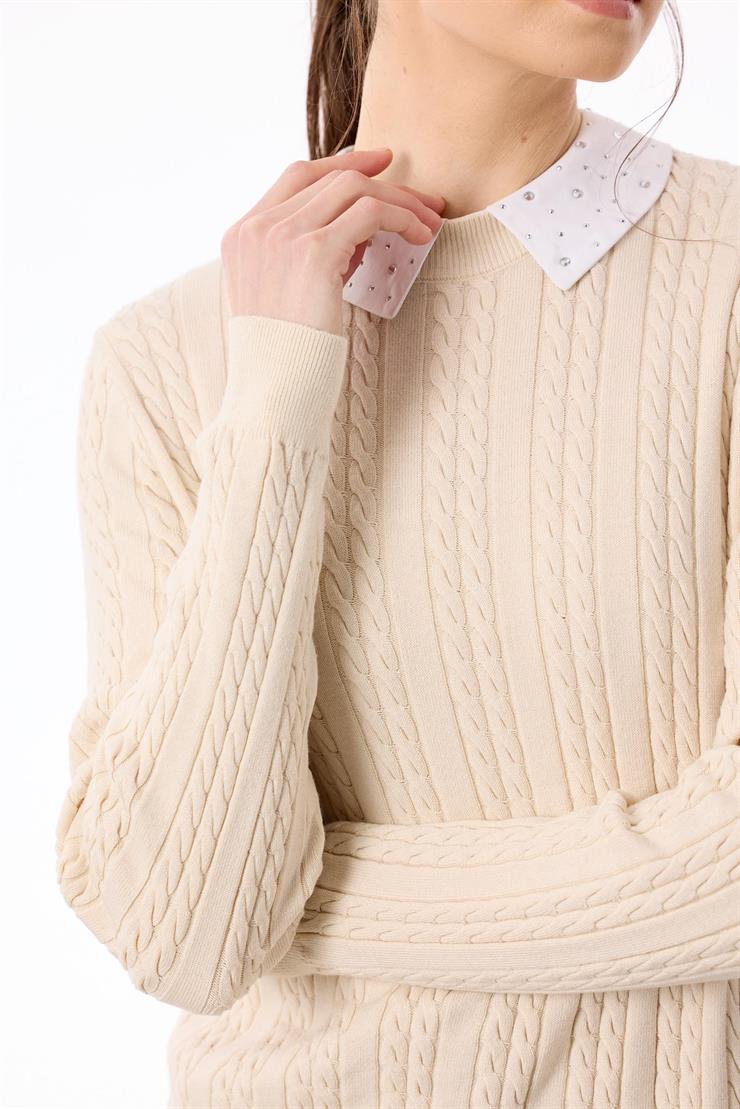 Taş Gömlek Detaylı Tunik VANİLYA