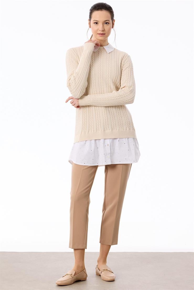 Taş Gömlek Detaylı Tunik VANİLYA