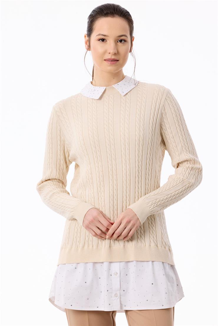 Taş Gömlek Detaylı Tunik VANİLYA