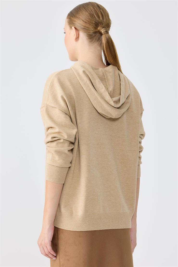 Taş İşlemeli Kapşonlu  Bluz CAMEL