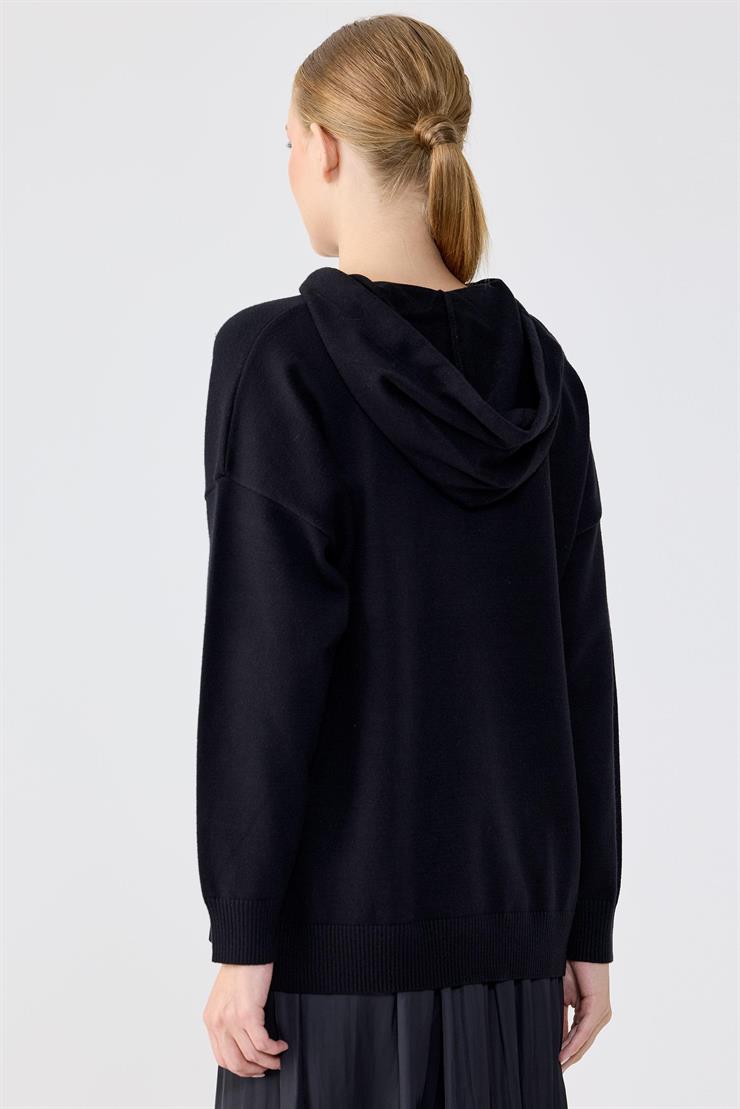 Taş İşlemeli Kapşonlu  Bluz SİYAH