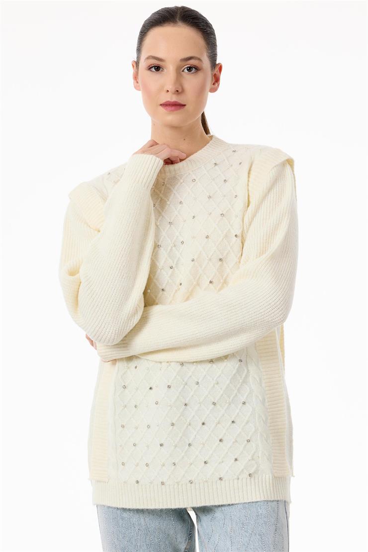 Taş İşlemeli Yürütmeli Tunik EKRU