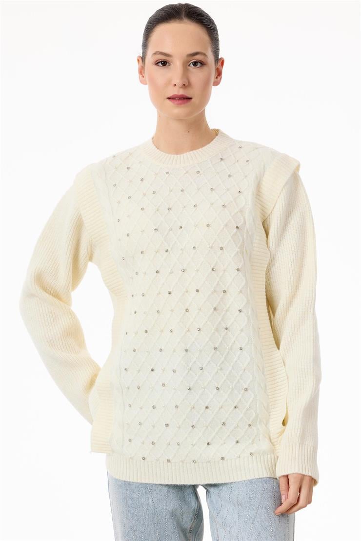 Taş İşlemeli Yürütmeli Tunik EKRU