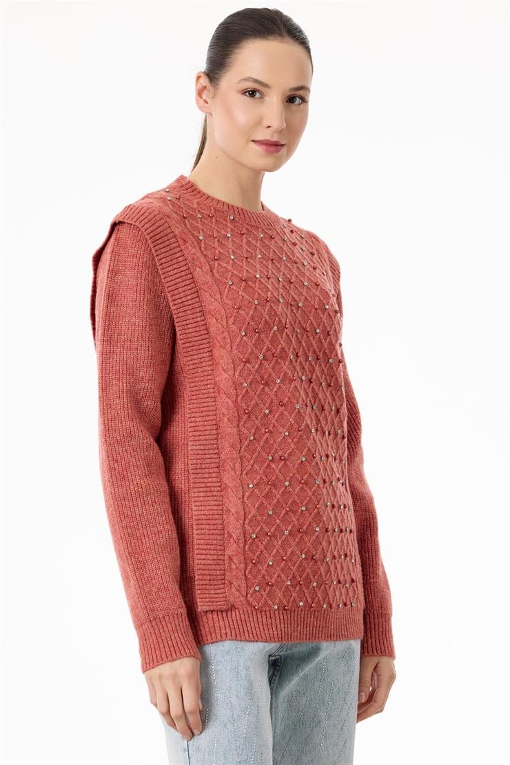 Taş İşlemeli Yürütmeli Tunik GÜL KURUSU