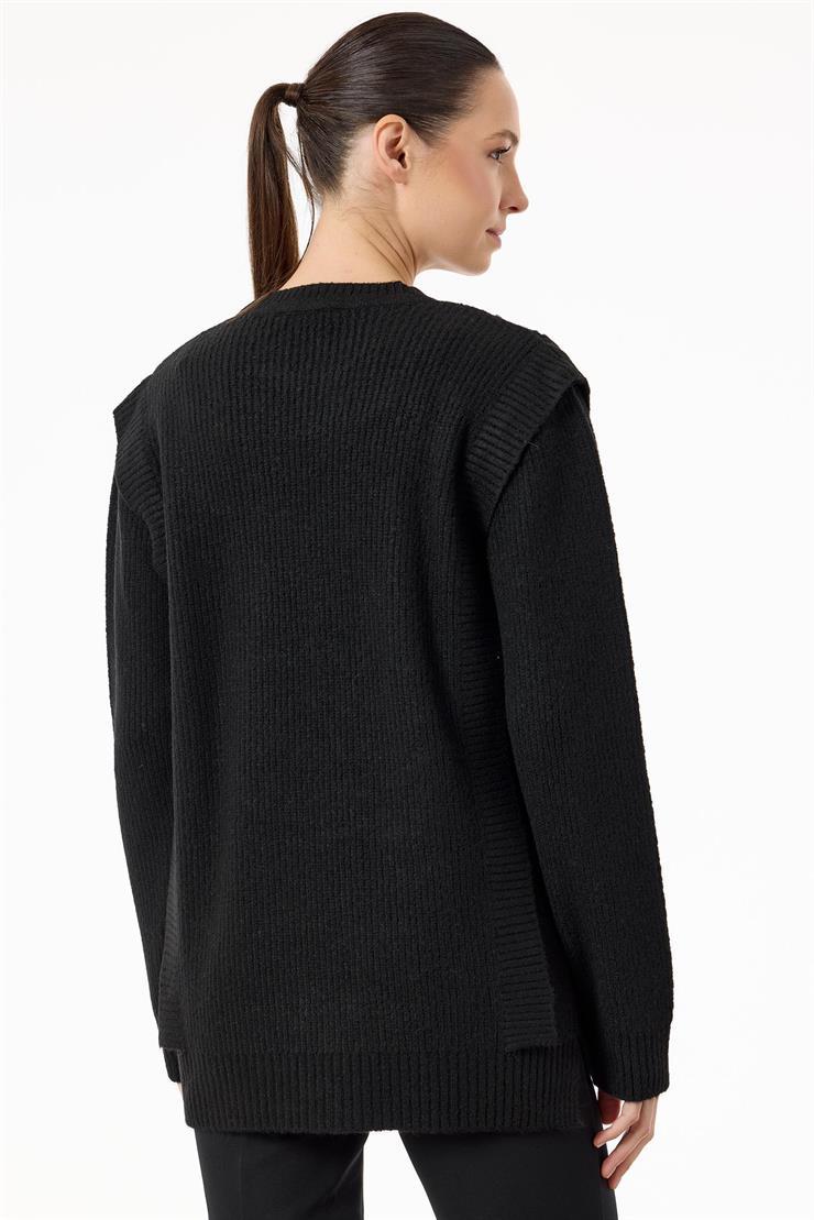 Taş İşlemeli Yürütmeli Tunik SİYAH