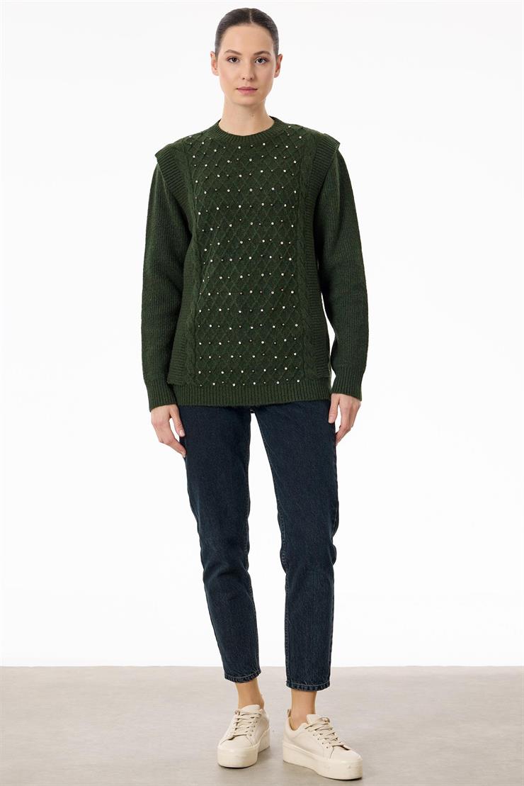 Taş İşlemeli Yürütmeli Tunik ZÜMRÜT