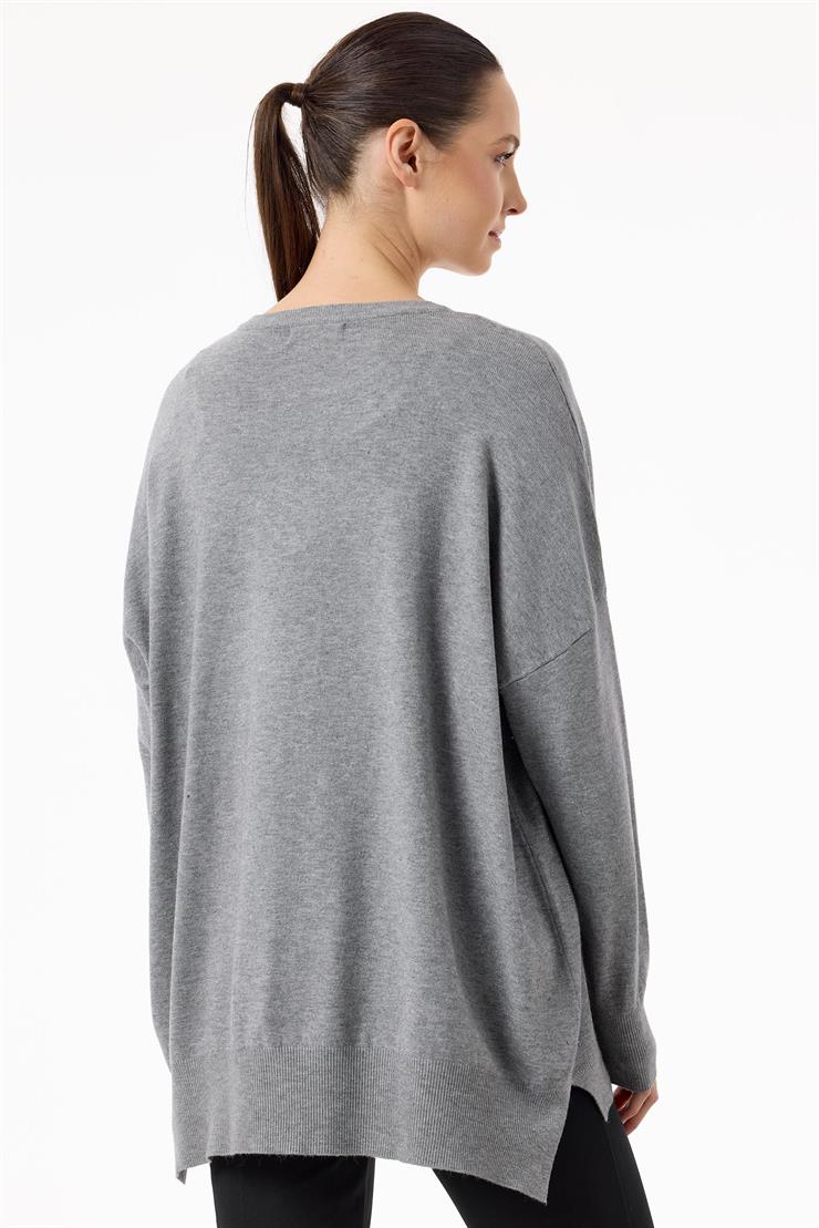 Taşlı Ağ Desenli Triko Tunik GRİ