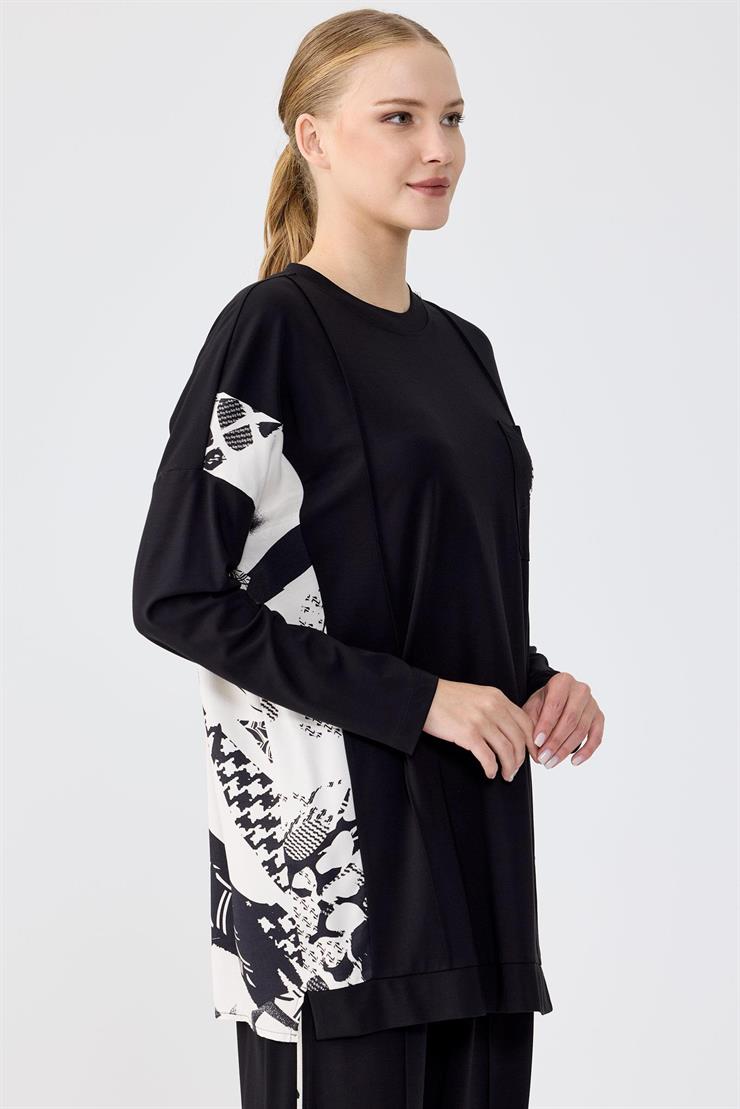 Taşlı Kontrast Cep Detaylı İkili Takım SİYAH