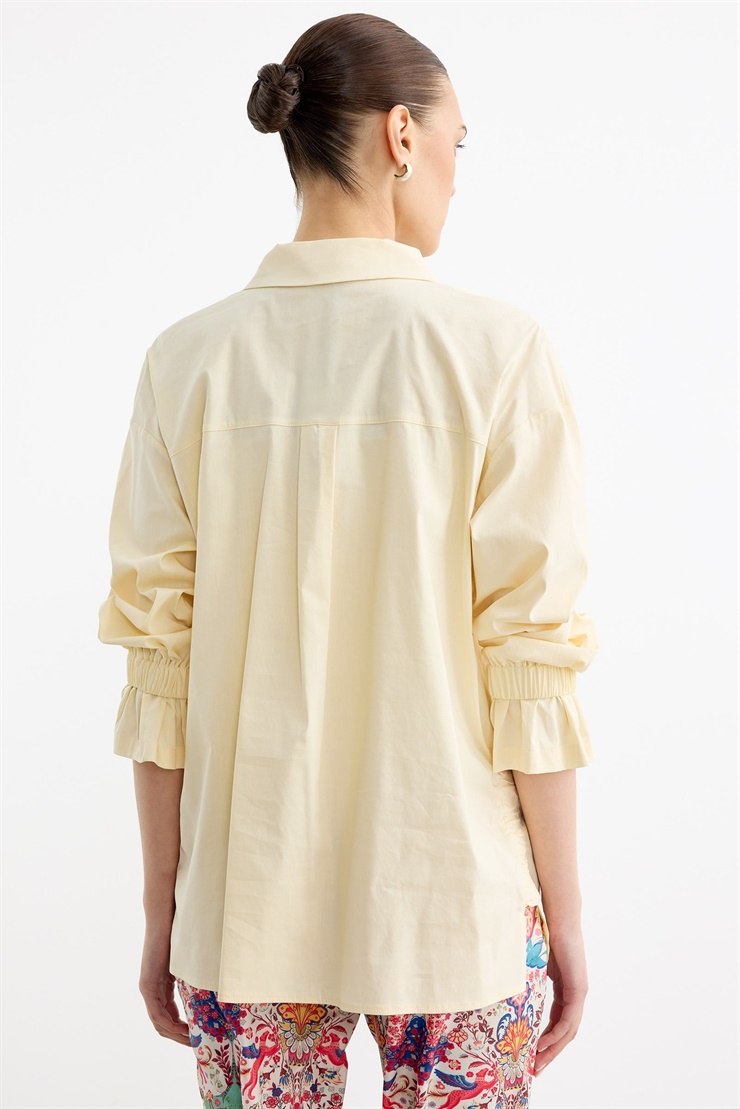 Taşlı Şeritli Büzgü Detaylı Gömlek SARI