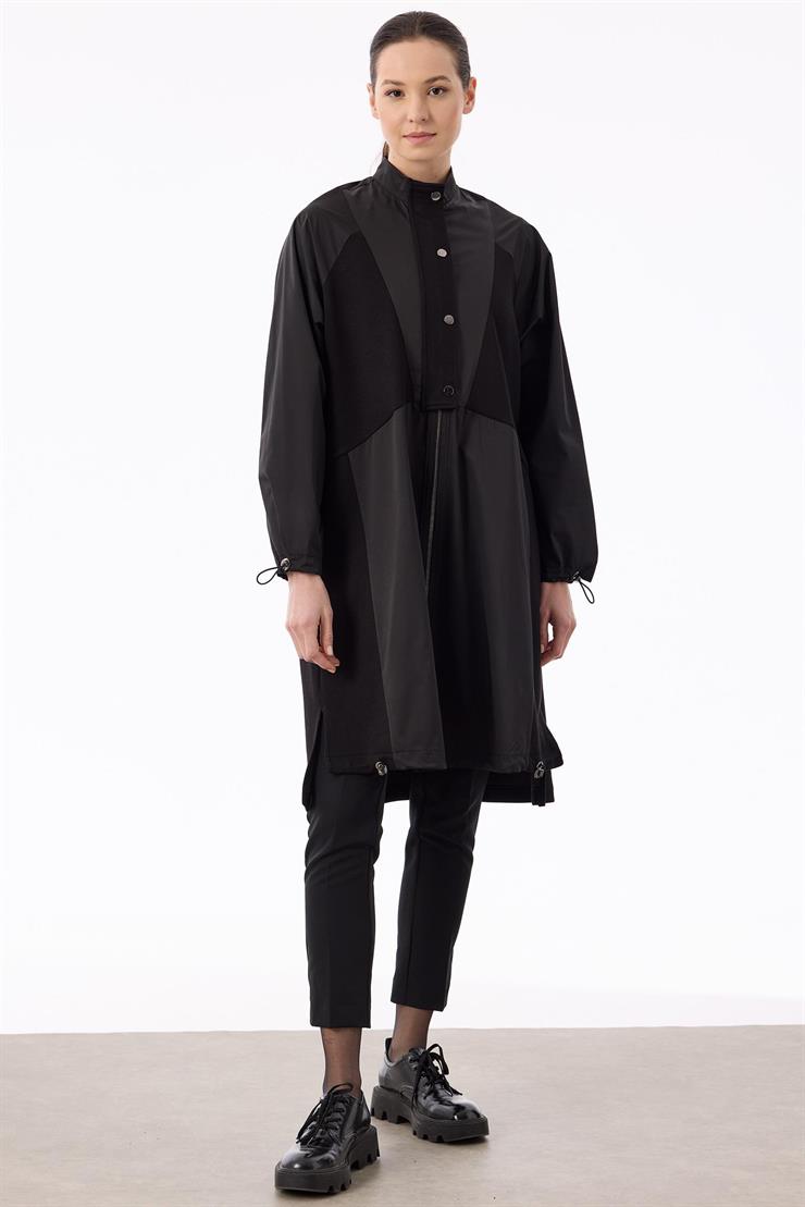 Teknin Kumaş Kombinli Fermuar Detaylı Kap SİYAH