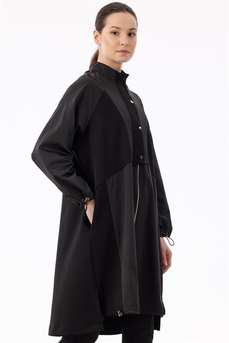 Teknin Kumaş Kombinli Fermuar Detaylı Kap SİYAH