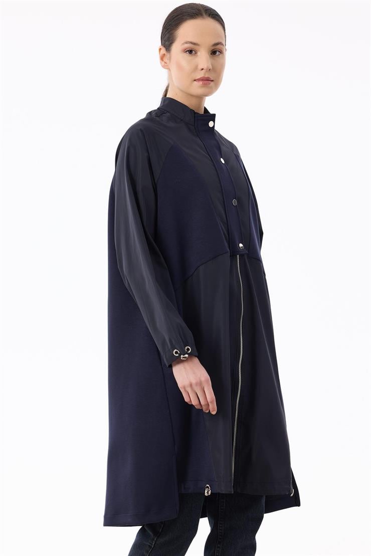 Teknin Kumaş Kombinli Fermuar Detaylı Kap LACİVERT