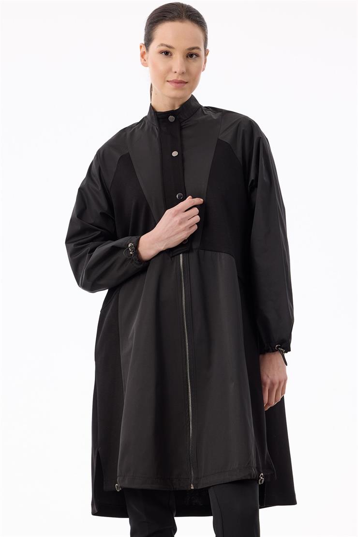 Teknin Kumaş Kombinli Fermuar Detaylı Kap SİYAH