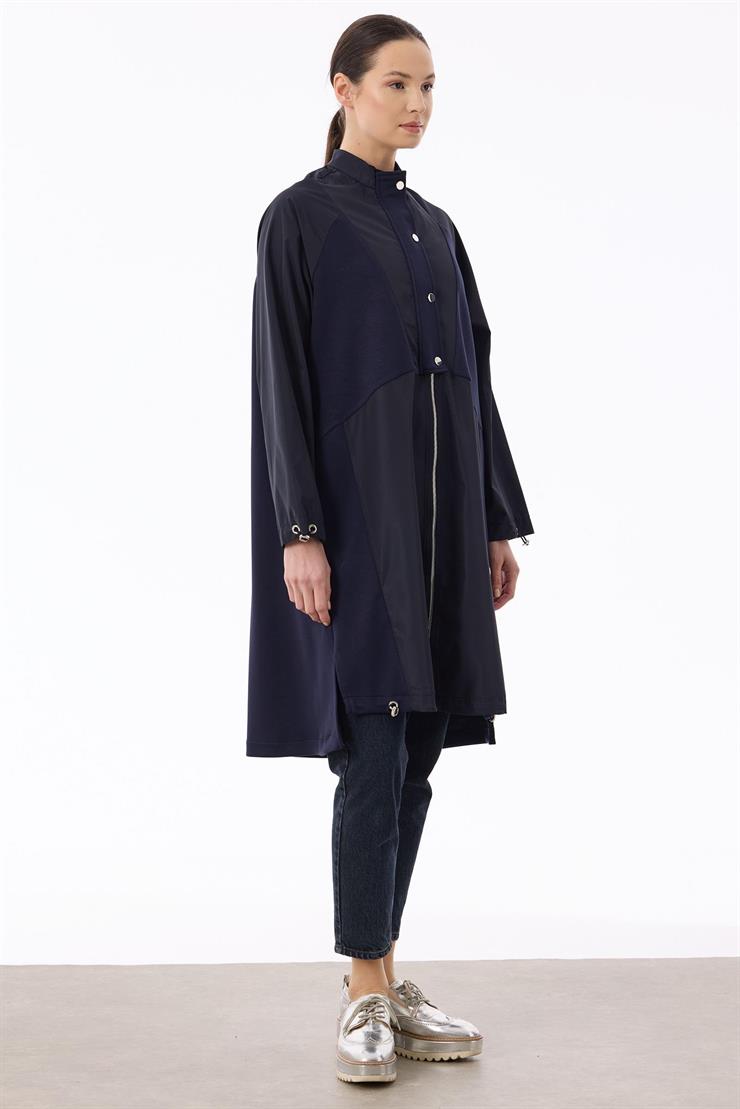 Teknin Kumaş Kombinli Fermuar Detaylı Kap LACİVERT