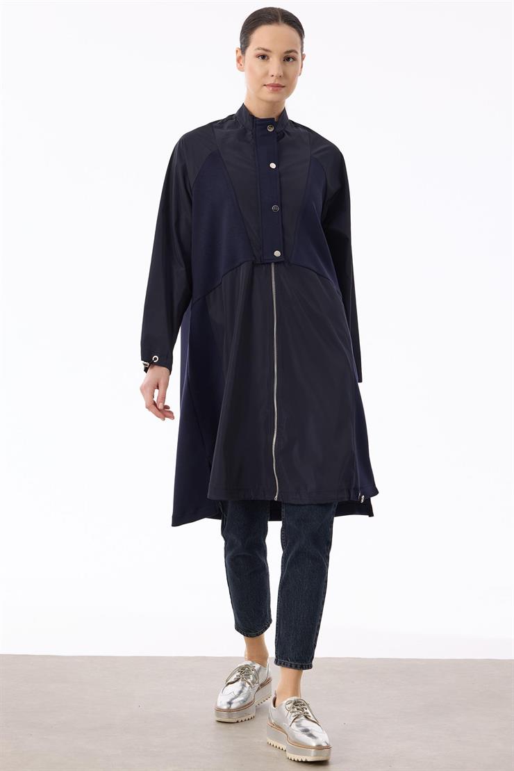 Teknin Kumaş Kombinli Fermuar Detaylı Kap LACİVERT