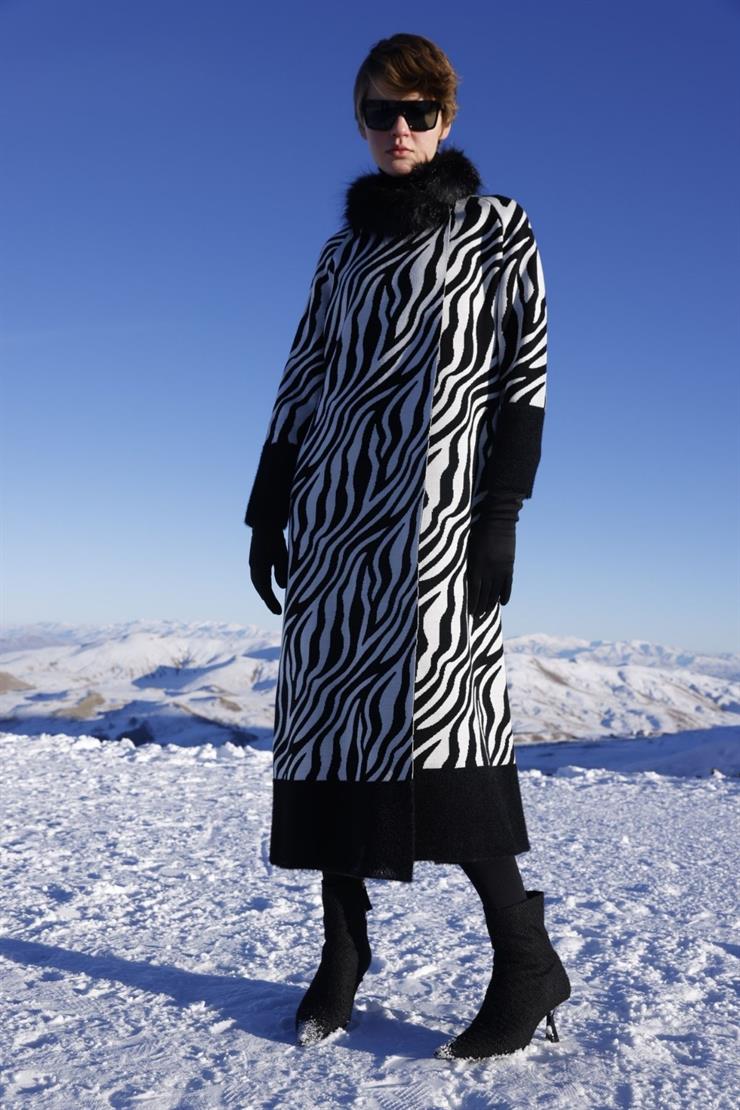 Tıger Desen Pardesü-Siyah-Ekru