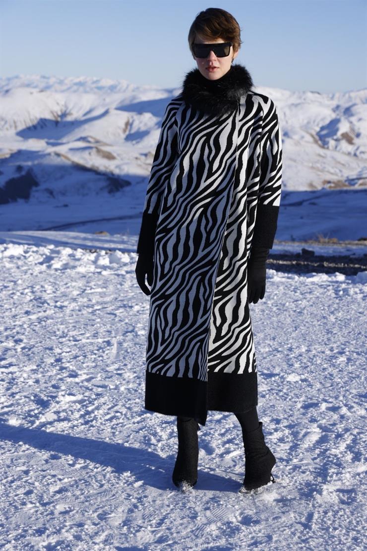 Tıger Desen Pardesü-Siyah-Ekru