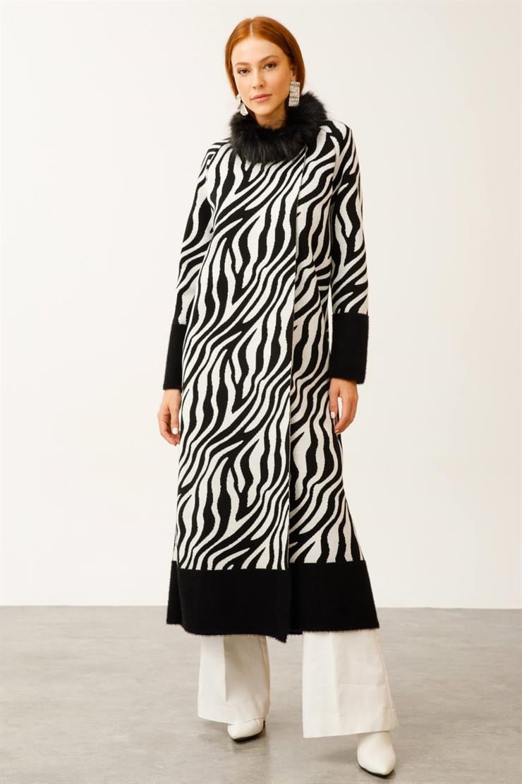 Tıger Desen Pardesü-Siyah-Ekru