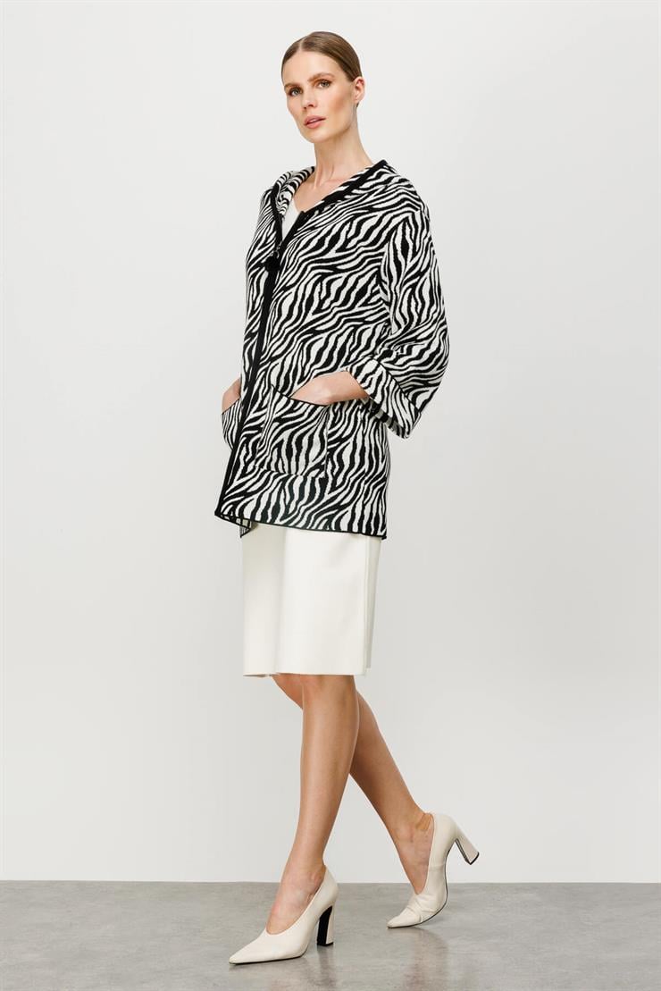 Tıger Desenli Hırka (23KSL4065)-Siyah-Ekru