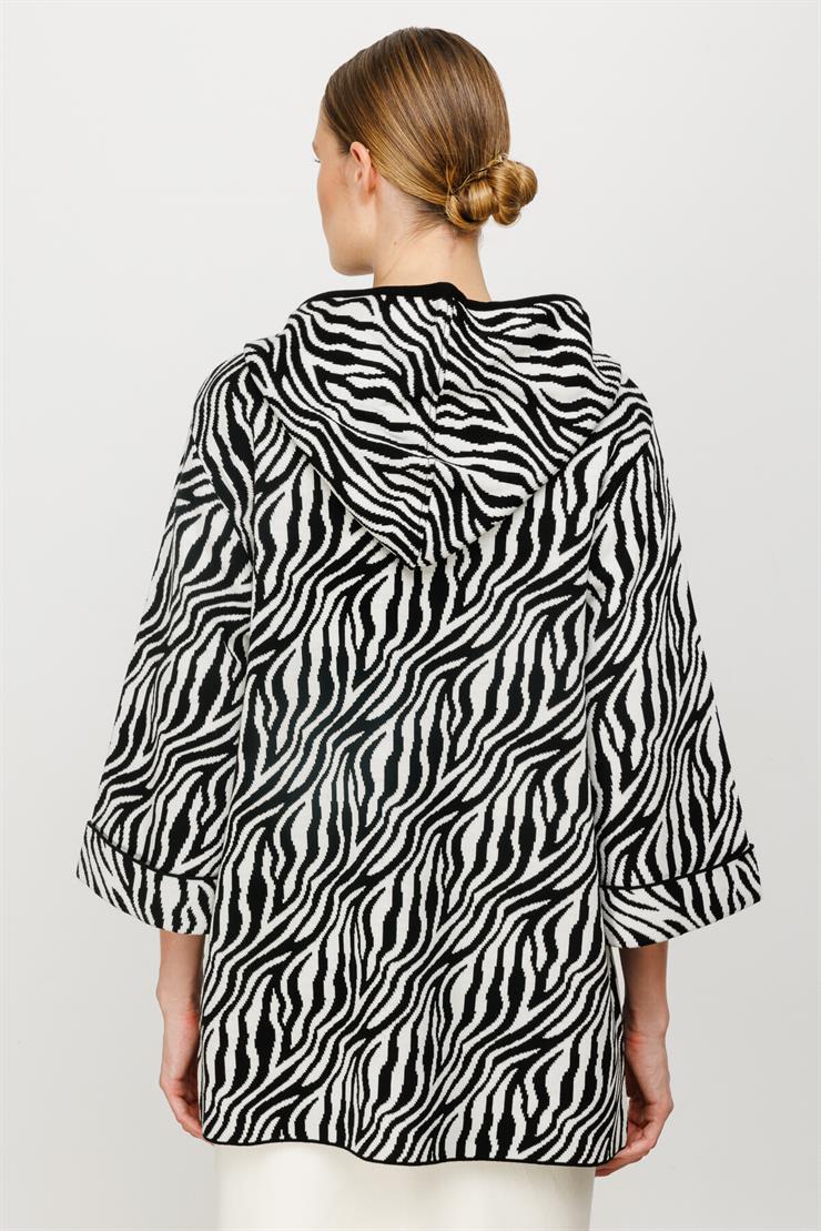 Tıger Desenli Hırka (23KSL4065)-Siyah-Ekru