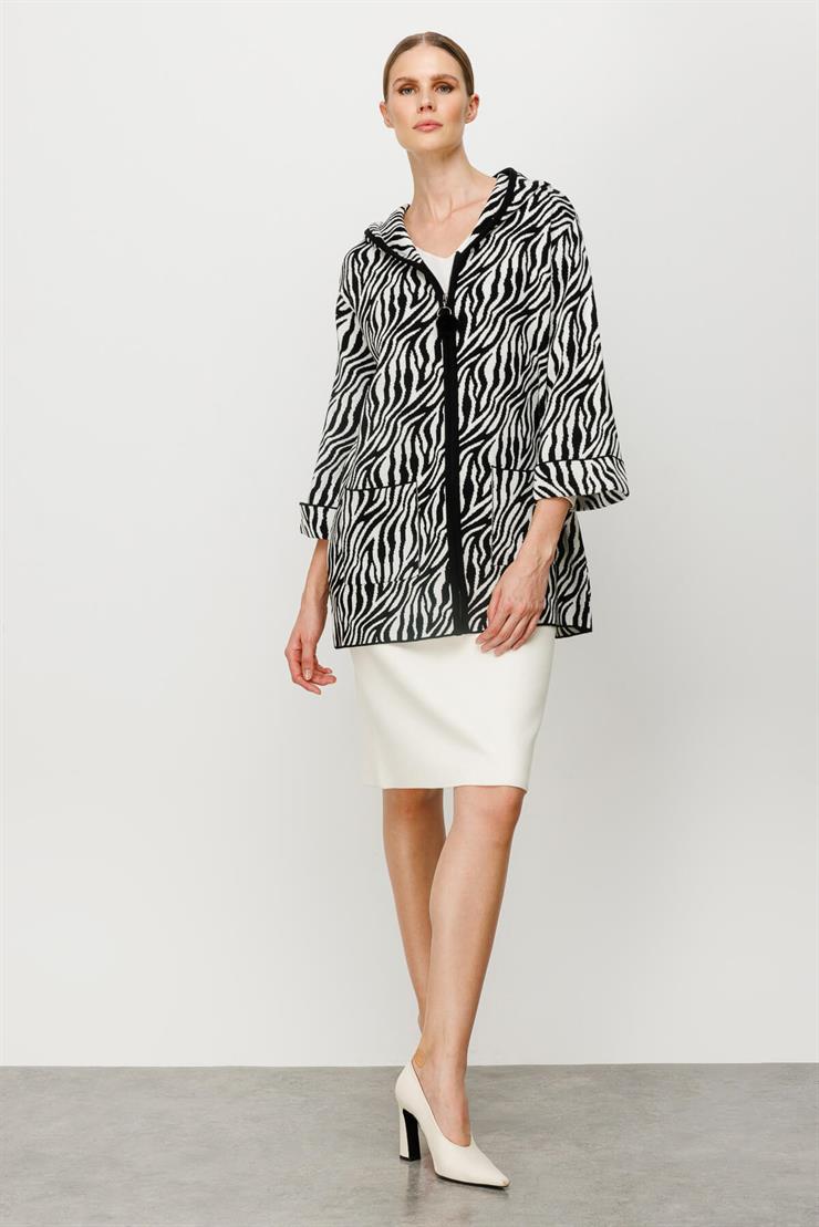 Tıger Desenli Hırka (23KSL4065)-Siyah-Ekru