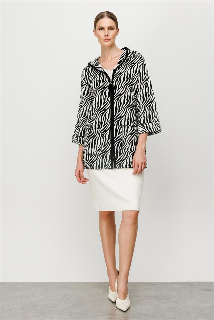 Tıger Desenli Hırka (23KSL4065)-Siyah-Ekru