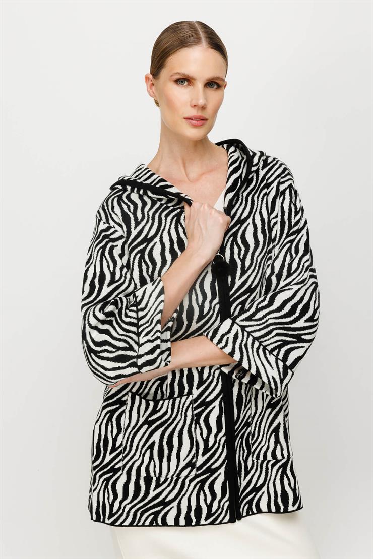 Tıger Desenli Hırka (23KSL4065)-Siyah-Ekru