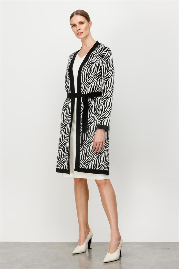 Tıger Desenli Triko Hırka-Siyah-Ekru