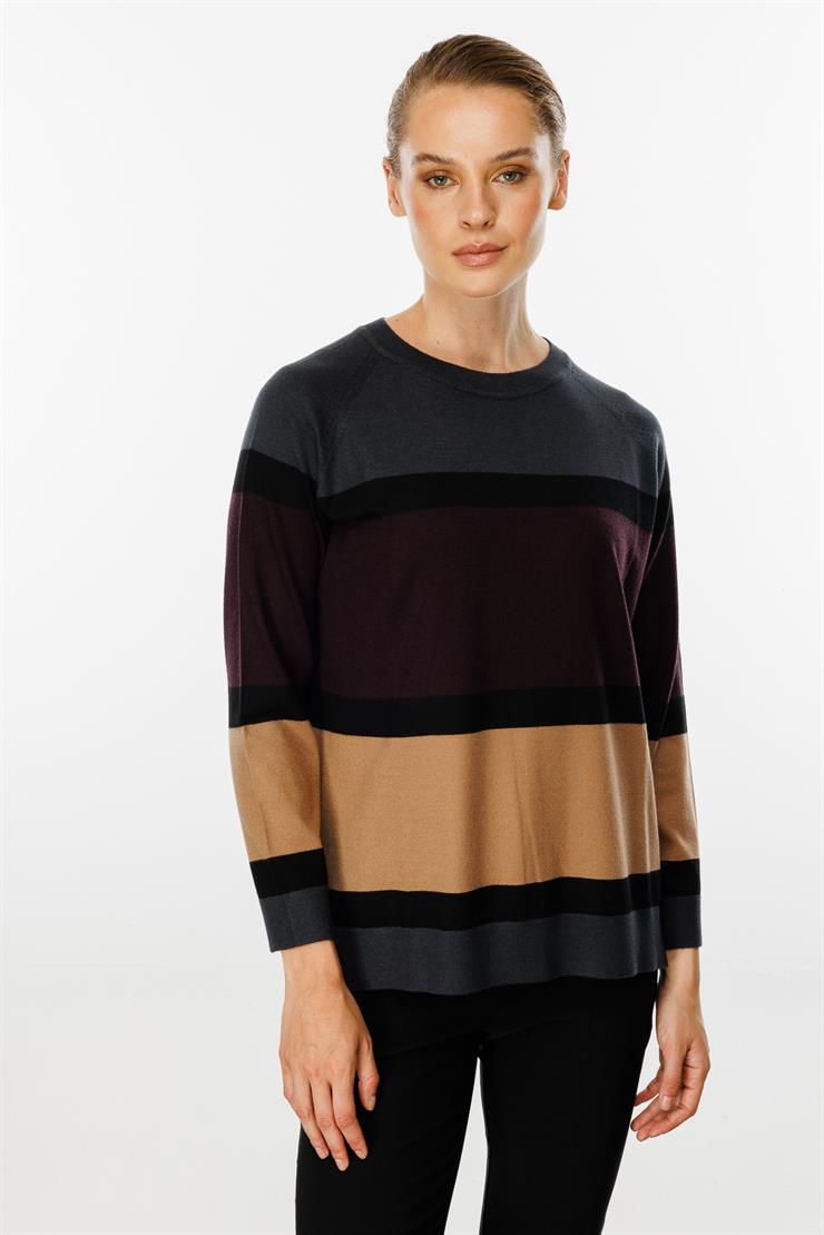 Triko Çizgili Bluz-FÜME