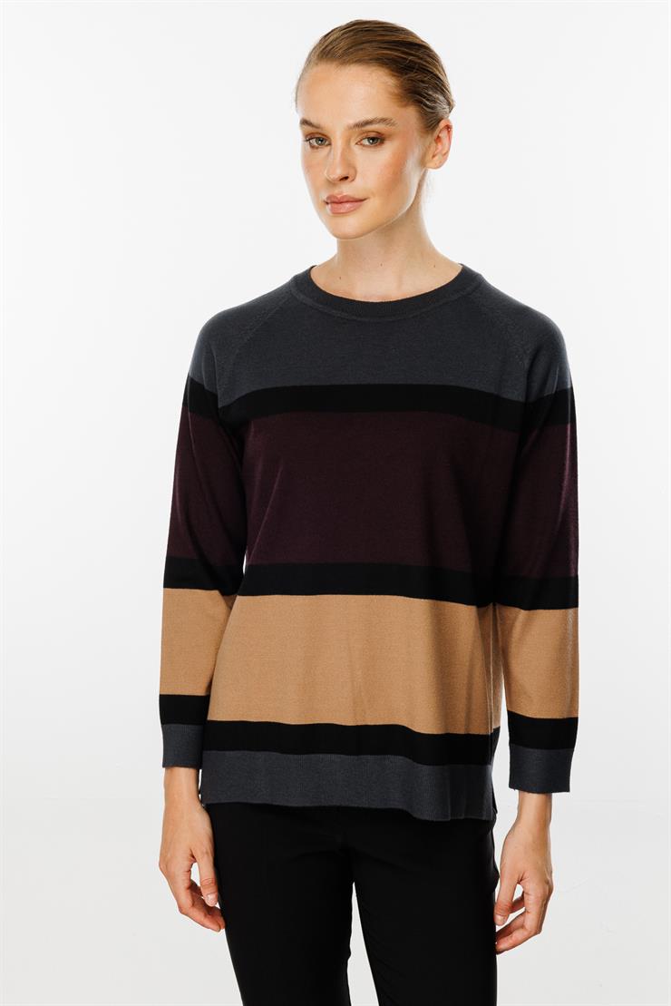 Triko Çizgili Bluz-FÜME