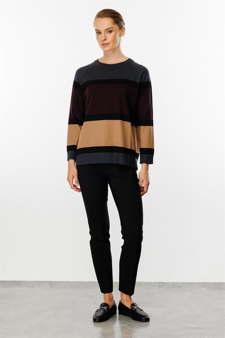 Triko Çizgili Bluz-FÜME