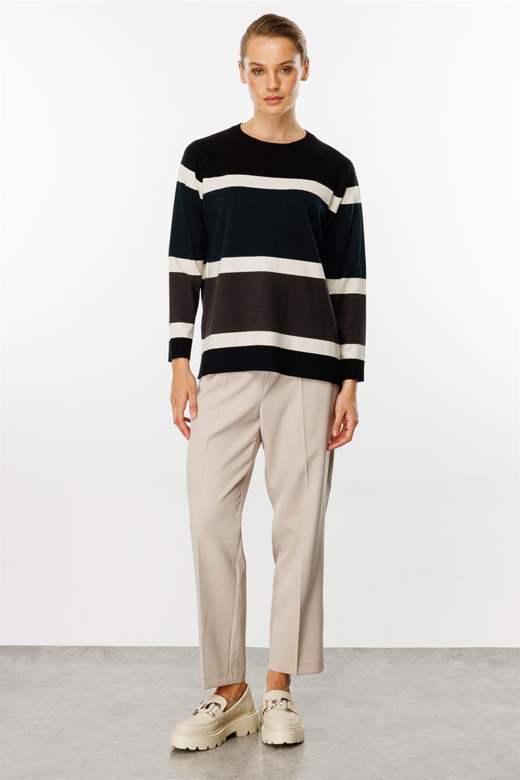 Triko Çizgili Bluz-SİYAH