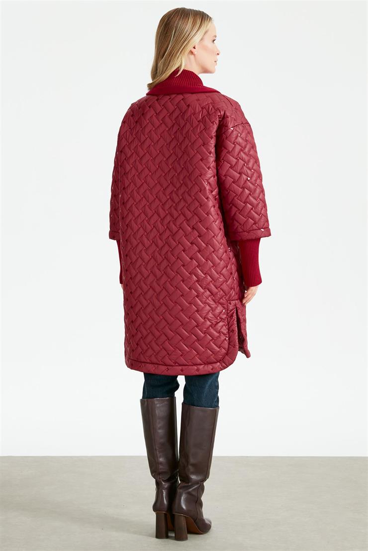 Triko Garnili Pullu Kapitone Kaban BORDO