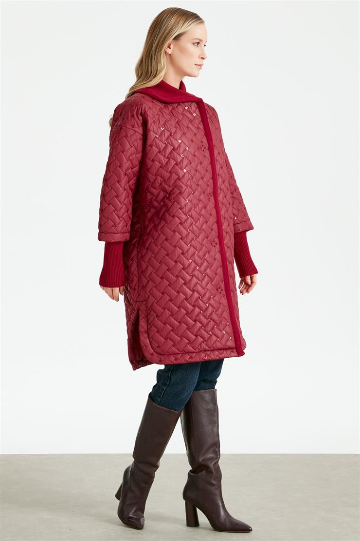 Triko Garnili Pullu Kapitone Kaban BORDO