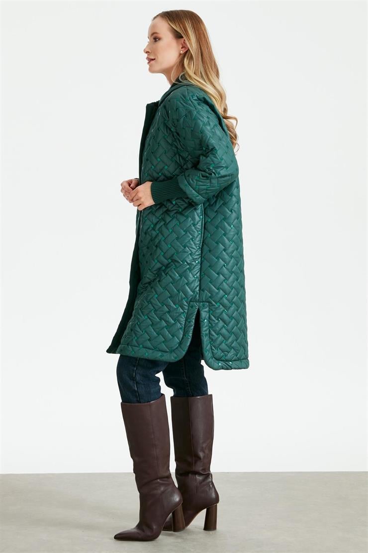 Triko Garnili Pullu Kapitone Kaban YEŞİL