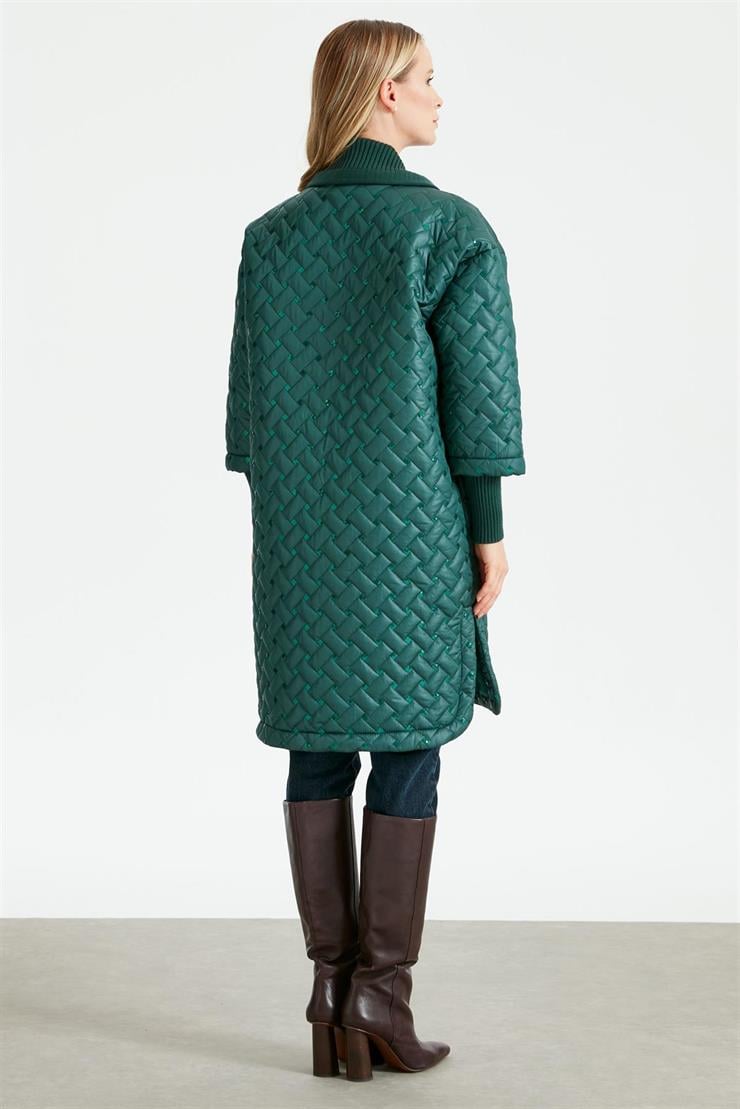 Triko Garnili Pullu Kapitone Kaban YEŞİL