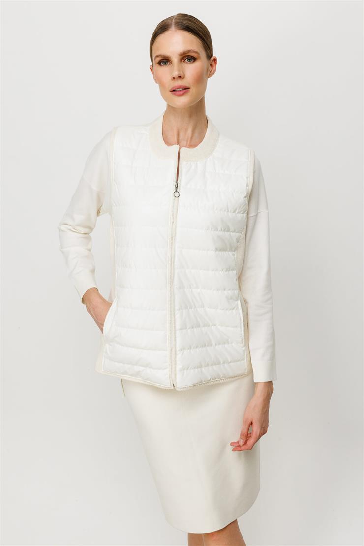 Triko Kombinli Kapitone Yelek-EKRU