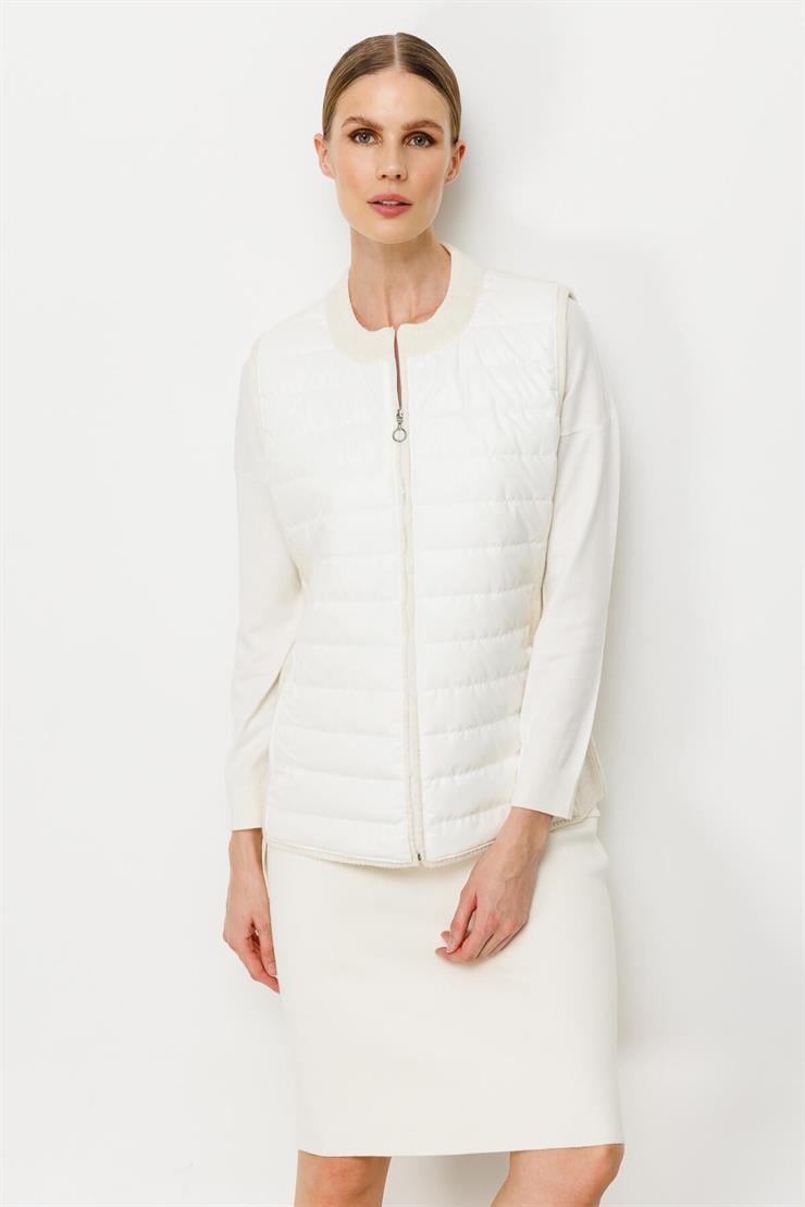 Triko Kombinli Kapitone Yelek-EKRU