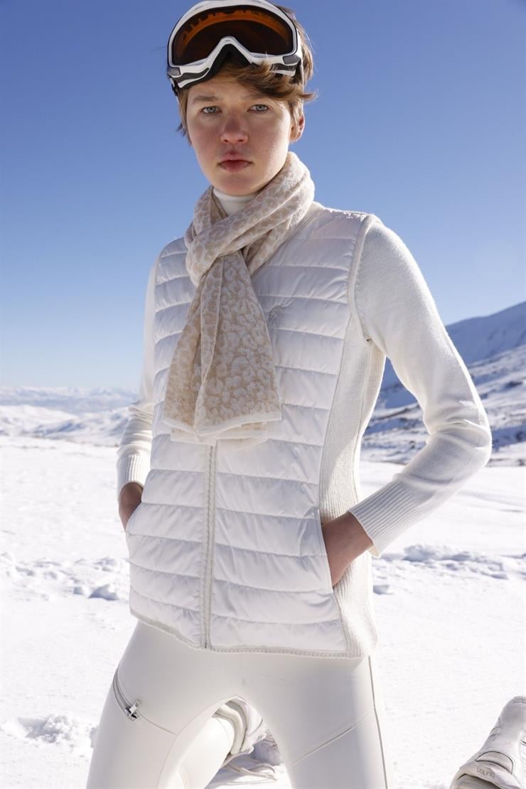 Triko Kombinli Kapitone Yelek-EKRU