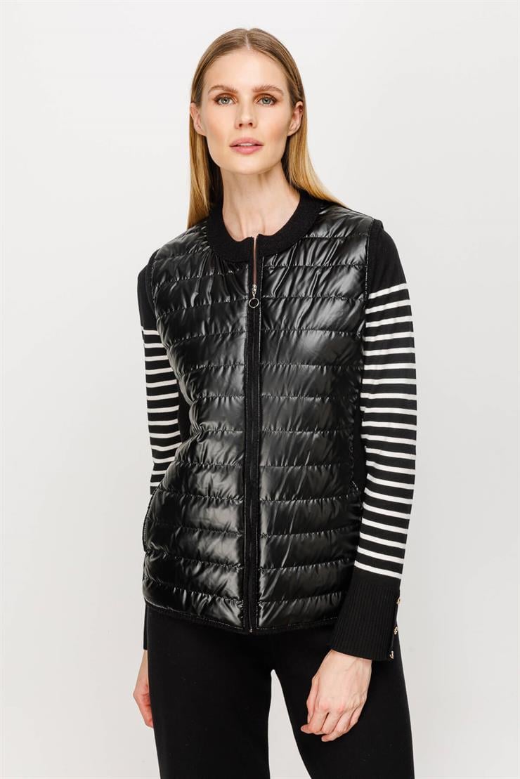 Triko Kombinli Kapitone Yelek-SİYAH