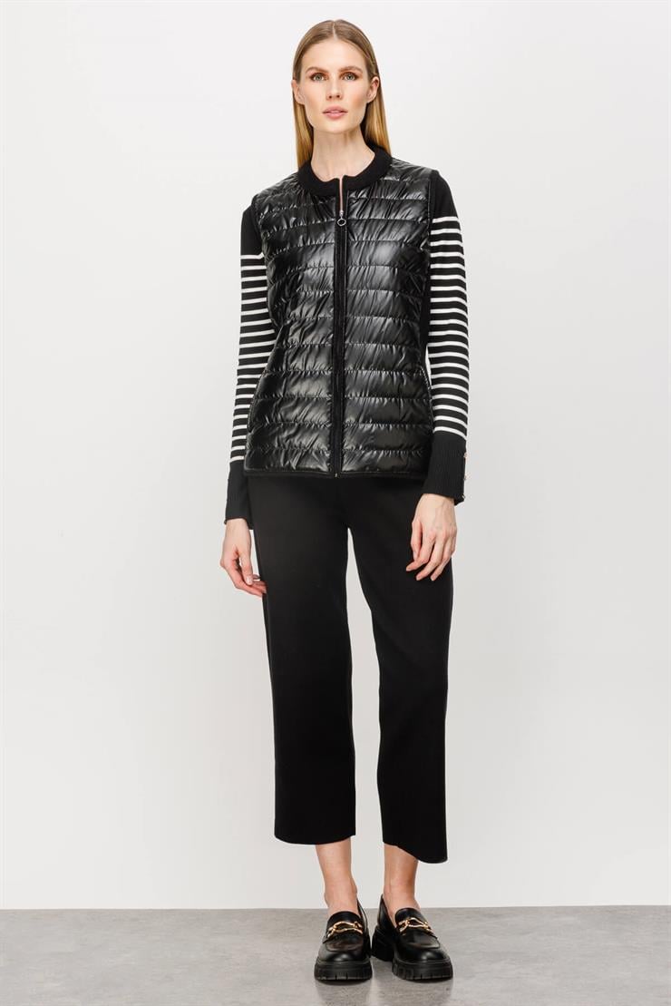 Triko Kombinli Kapitone Yelek-SİYAH