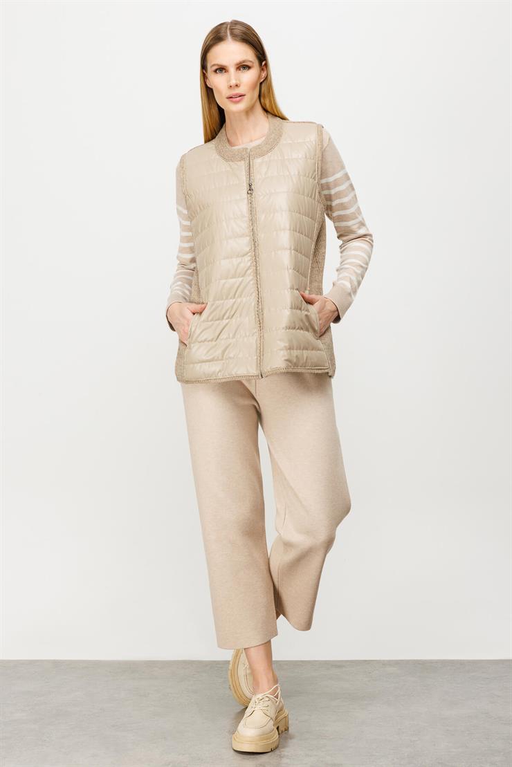 Triko Kombinli Kapitone Yelek-Vizon