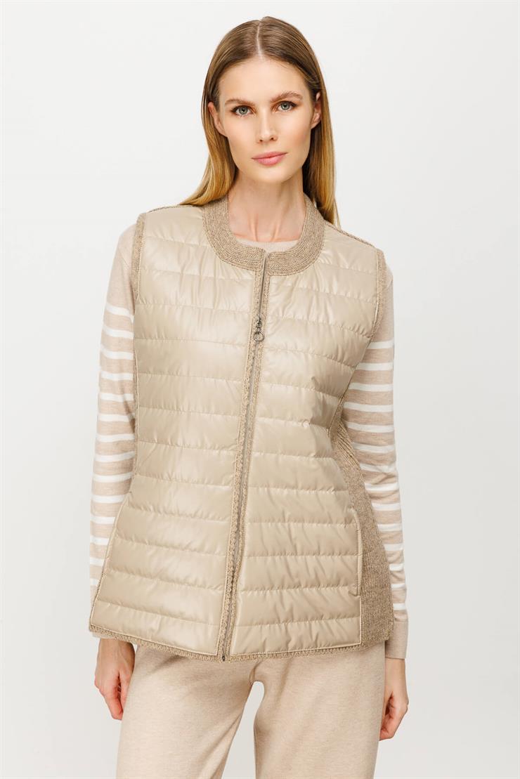 Triko Kombinli Kapitone Yelek-Vizon